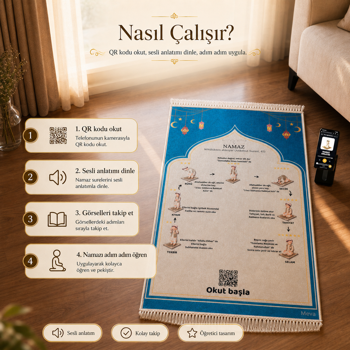 Sesli Namaz Öğretici Seccade